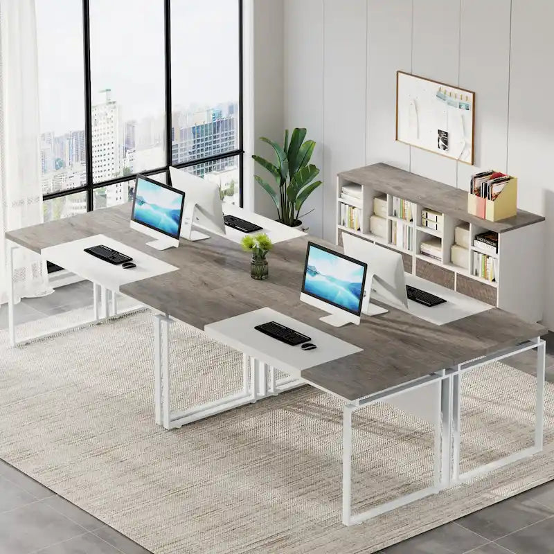 Bureau de direction en L avec caisson de classement réversible et tiroirs de rangement