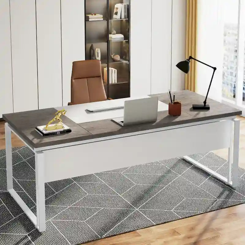 Bureau de direction en L avec caisson de classement réversible et tiroirs de rangement