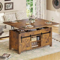 Table basse relevable avec portes coulissantes et rangement dissimulé – Style campagnard convertible