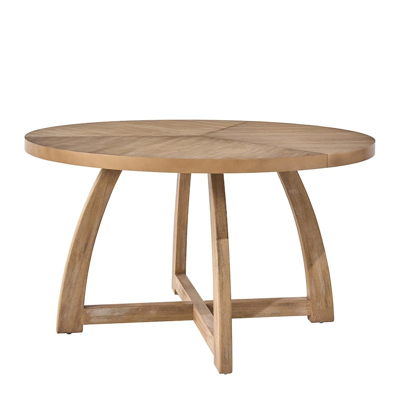 Table à manger ronde 54" style Mid-Century Modern — Plateau en placage de bois et piètement en bois d'hévéa à entretoise en croix
