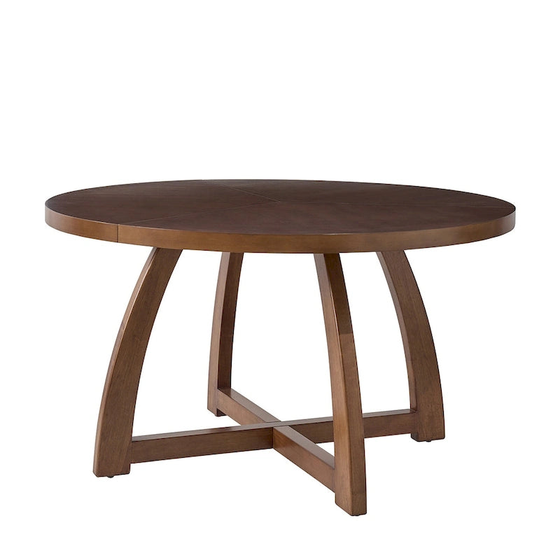 Table à manger ronde 54" style Mid-Century Modern — Plateau en placage de bois et piètement en bois d'hévéa à entretoise en croix