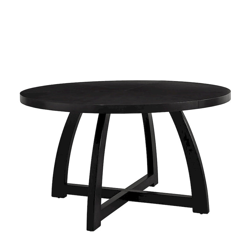 Table à manger ronde 54" style Mid-Century Modern — Plateau en placage de bois et piètement en bois d'hévéa à entretoise en croix