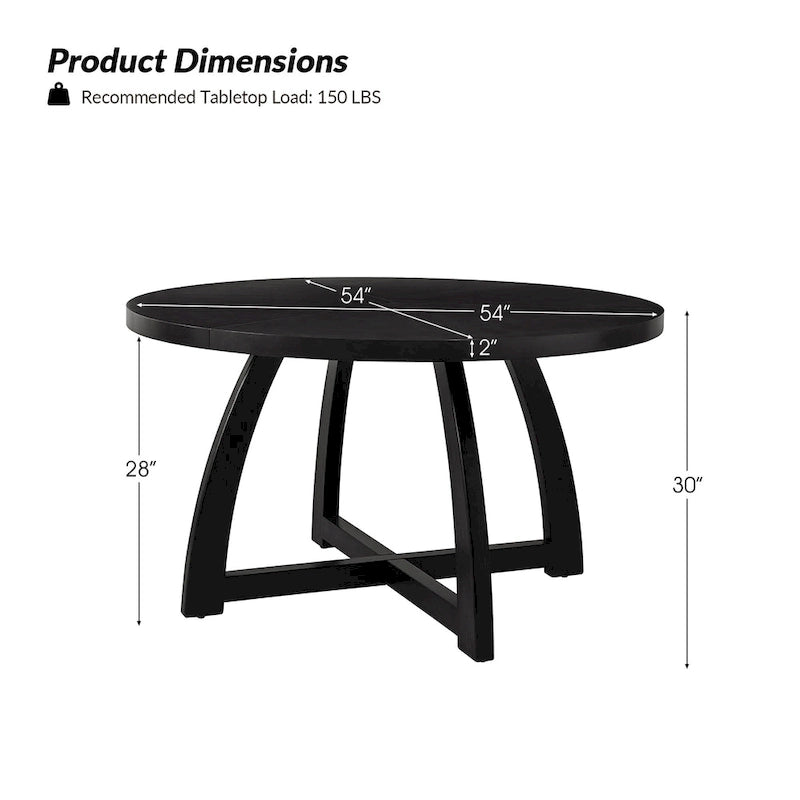 Table à manger ronde 54" style Mid-Century Modern — Plateau en placage de bois et piètement en bois d'hévéa à entretoise en croix