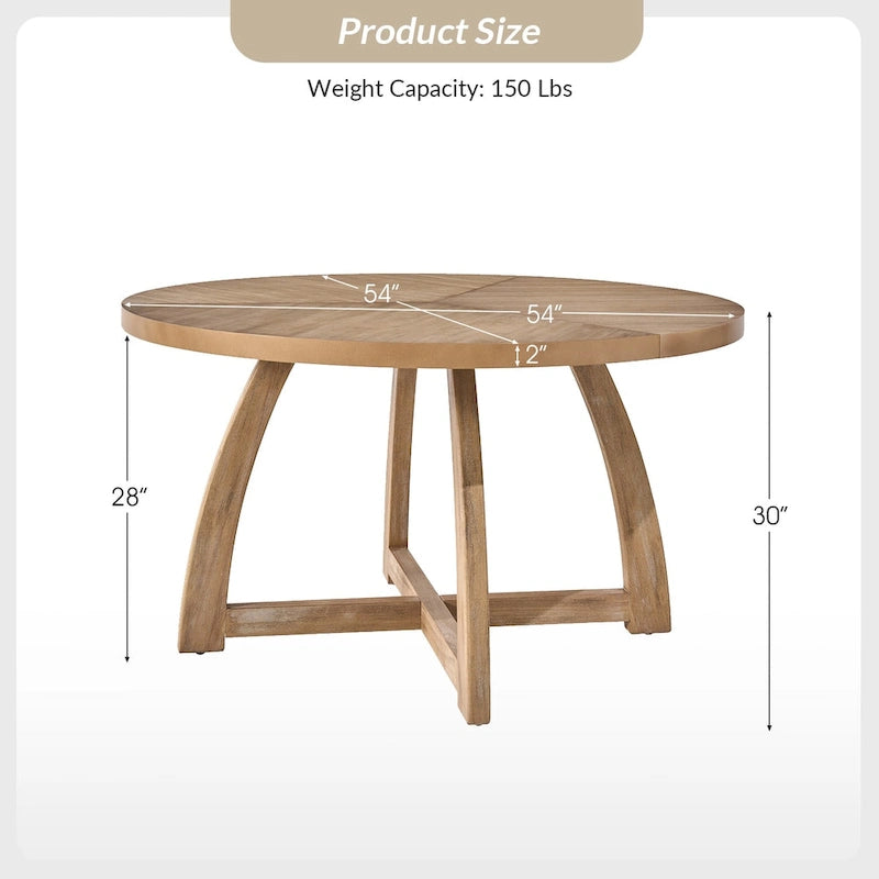 Table à manger ronde 54" style Mid-Century Modern — Plateau en placage de bois et piètement en bois d'hévéa à entretoise en croix