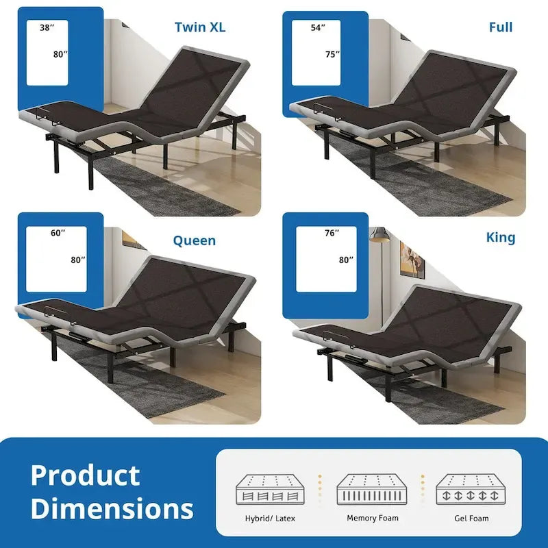 Base de lit électrique réglable avec télécommande sans fil, inclinaison de la tête et des pieds