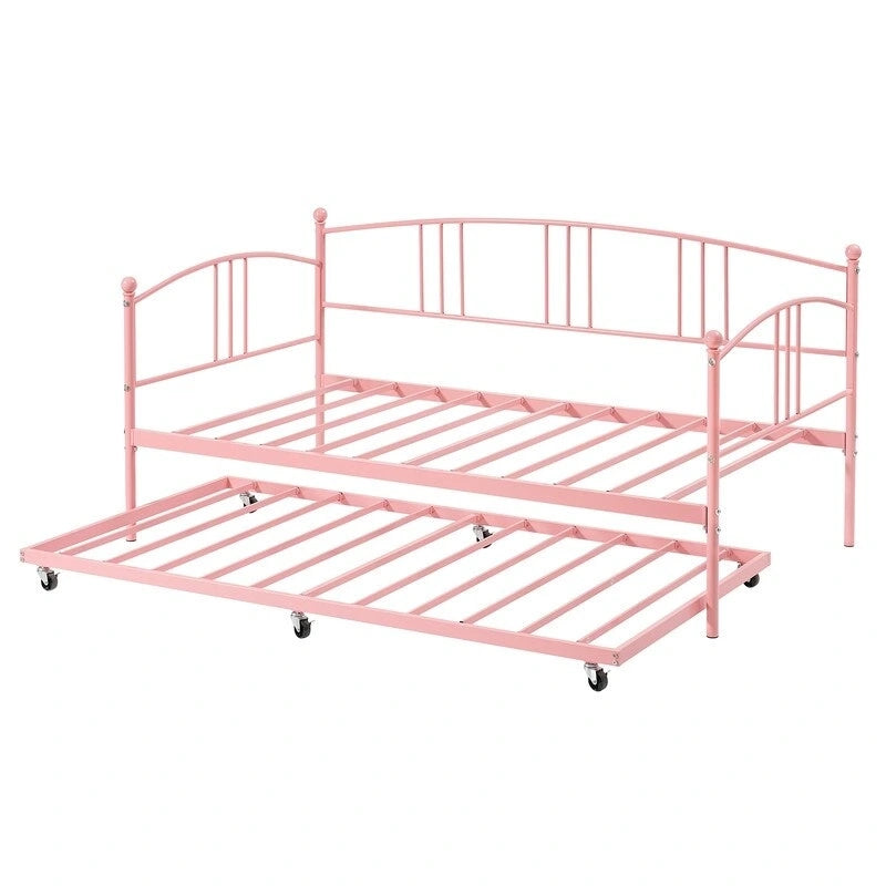 Lit de repos double en métal avec lit gigogne escamotable et rangement sous le lit