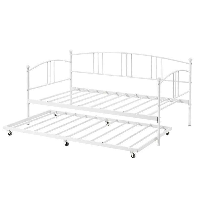 Lit de repos double en métal avec lit gigogne escamotable et rangement sous le lit