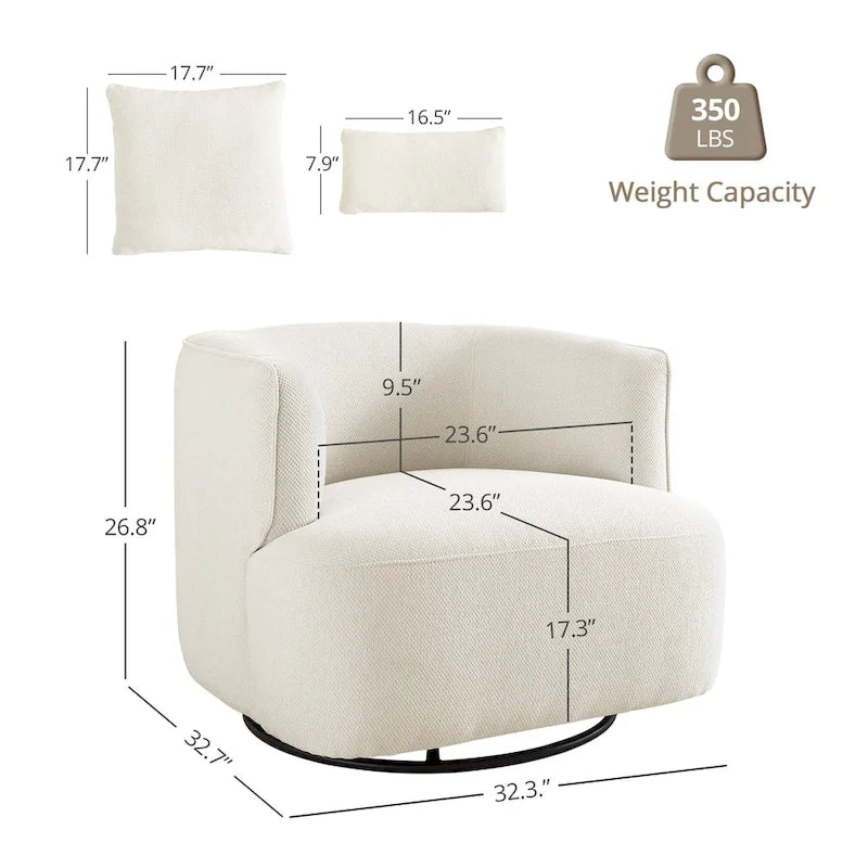 Fauteuil d'appoint pivotant moderne avec rotation à 360° et assise rembourrée