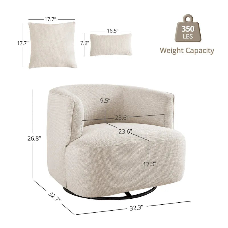 Fauteuil d'appoint pivotant moderne avec rotation à 360° et assise rembourrée