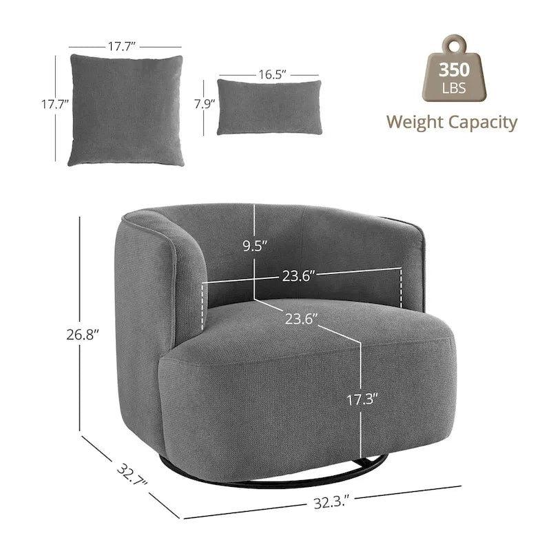 Fauteuil d'appoint pivotant moderne avec rotation à 360° et assise rembourrée