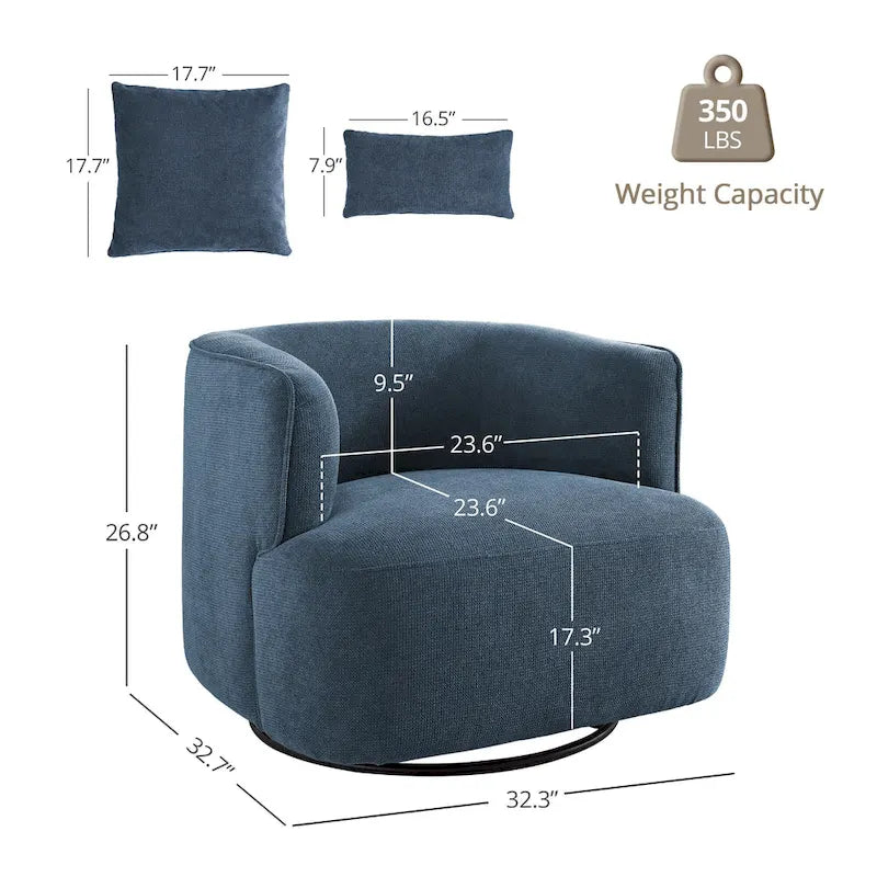Fauteuil d'appoint pivotant moderne avec rotation à 360° et assise rembourrée