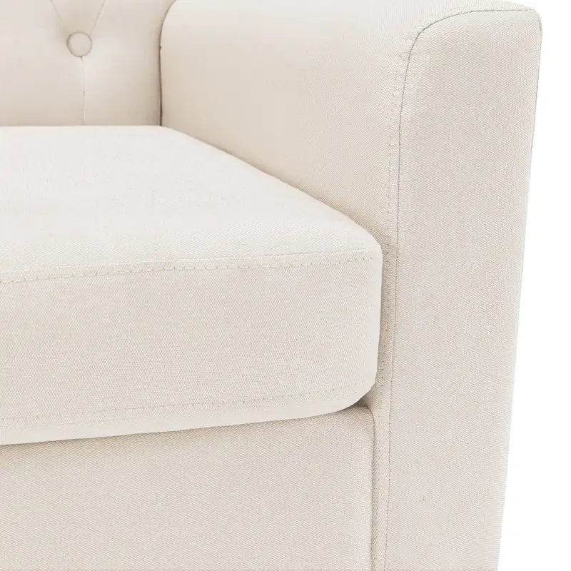 Fauteuil d'appoint rembourré de style Mid-Century — Tissu lin, dossier capitonné et pieds en bois massif
