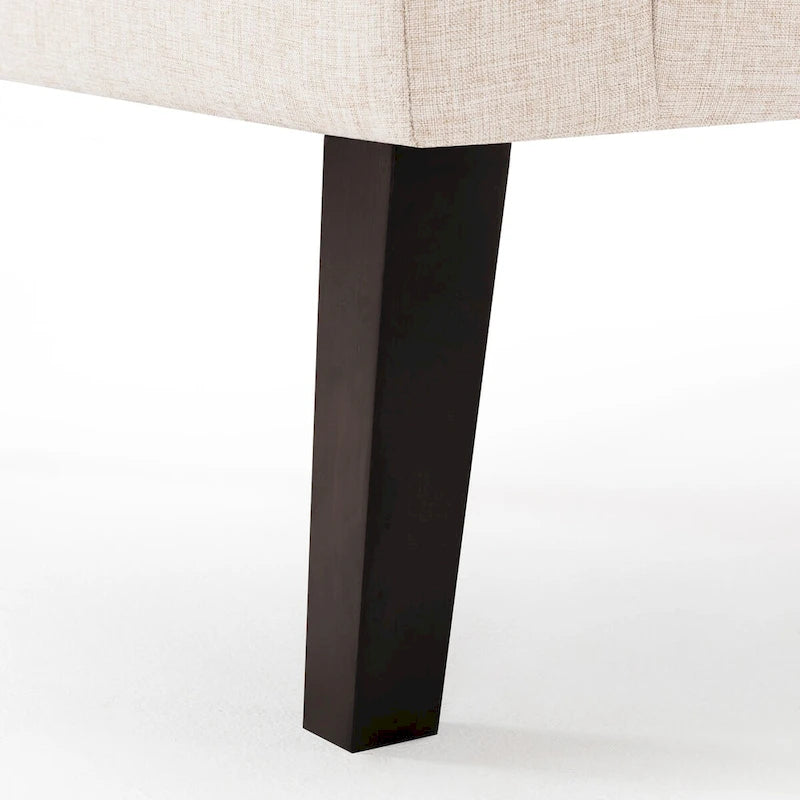 Fauteuil d'appoint rembourré de style Mid-Century — Tissu lin, dossier capitonné et pieds en bois massif