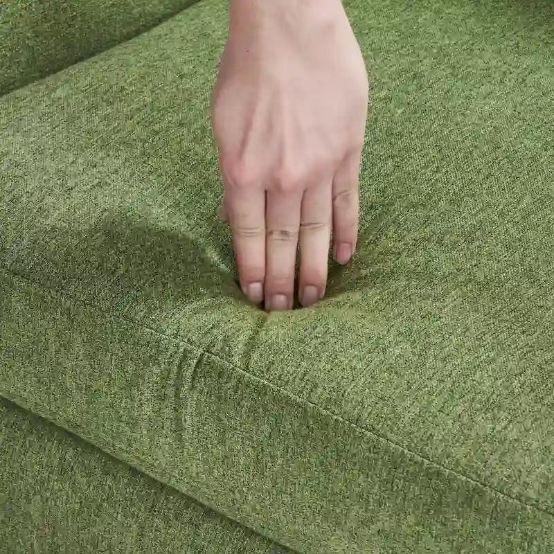 Fauteuil d'appoint rembourré de style Mid-Century — Tissu lin, dossier capitonné et pieds en bois massif