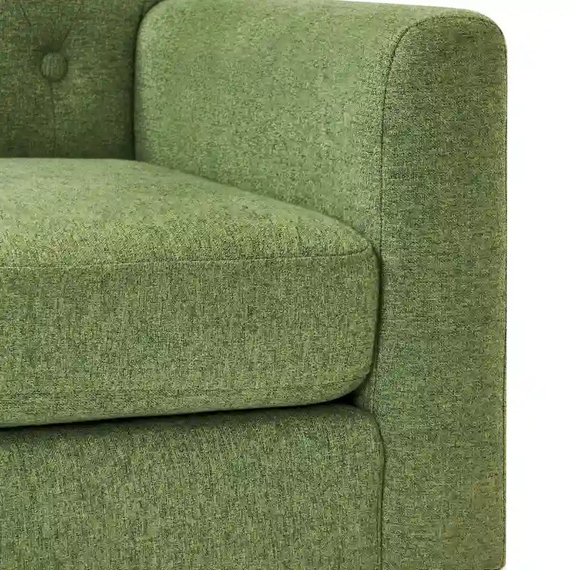 Fauteuil d'appoint rembourré de style Mid-Century — Tissu lin, dossier capitonné et pieds en bois massif