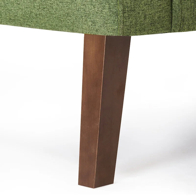 Fauteuil d'appoint rembourré de style Mid-Century — Tissu lin, dossier capitonné et pieds en bois massif