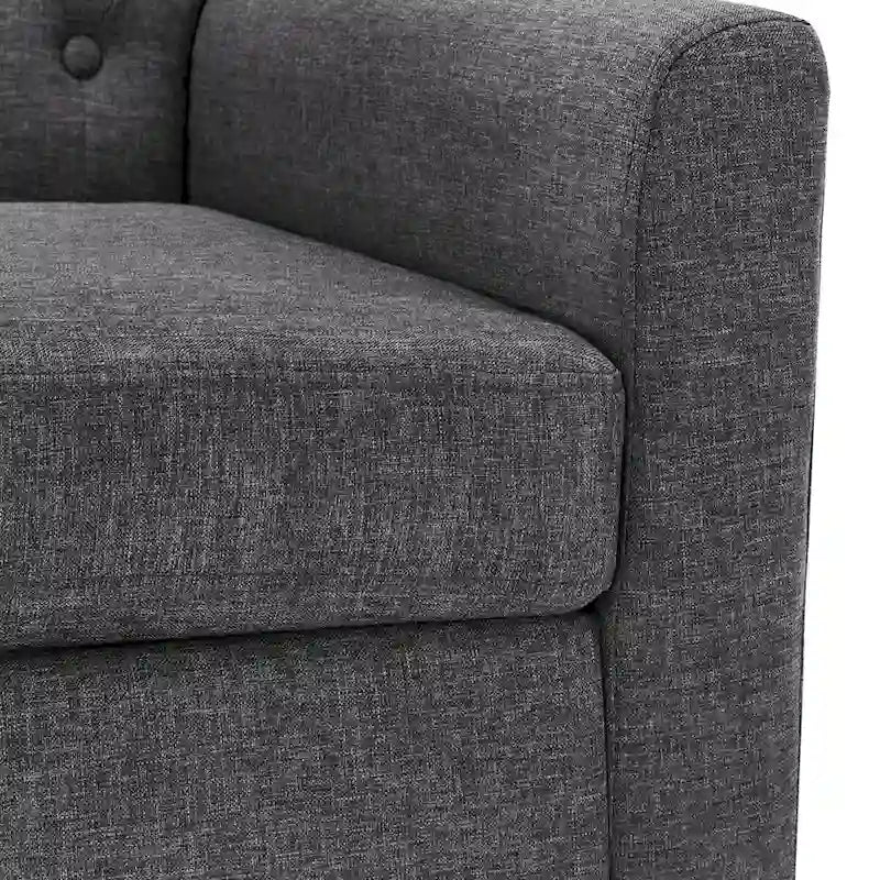 Fauteuil d'appoint rembourré de style Mid-Century — Tissu lin, dossier capitonné et pieds en bois massif