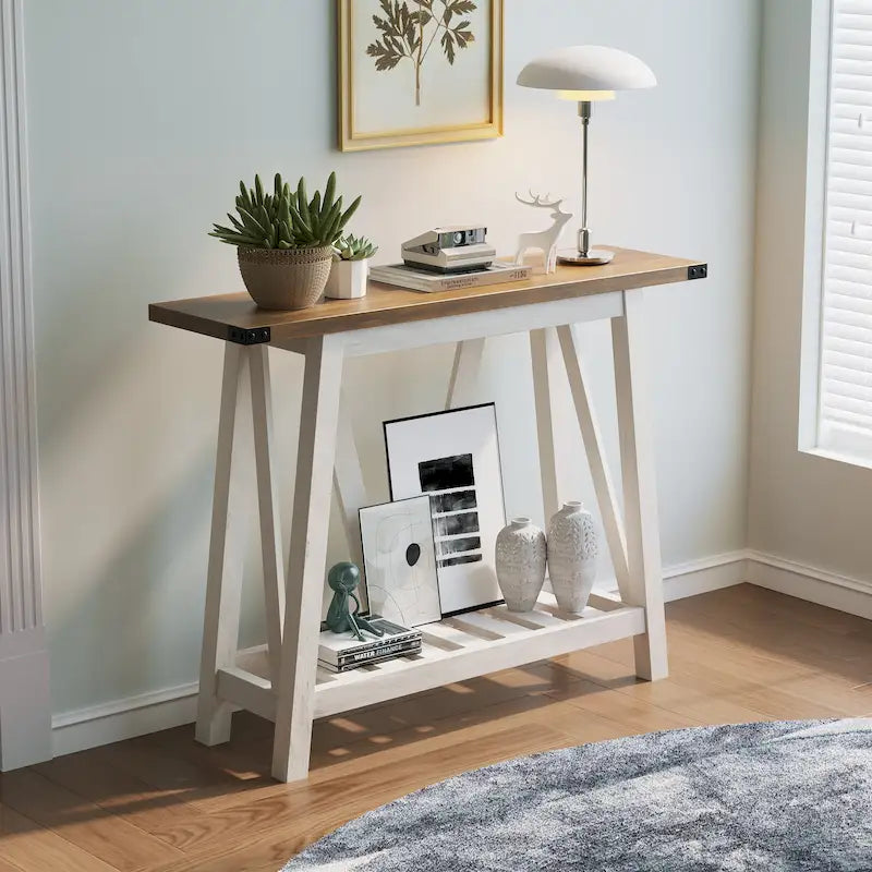 Console étroite avec étagère de rangement à lattes — Table d'entrée, de couloir et de canapé