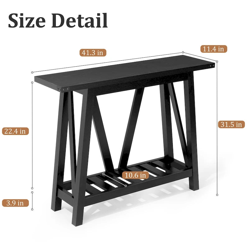 Console étroite avec étagère de rangement à lattes — Table d'entrée, de couloir et de canapé