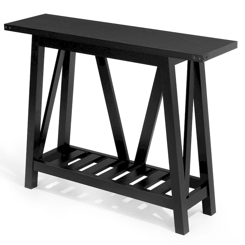 Console étroite avec étagère de rangement à lattes — Table d'entrée, de couloir et de canapé