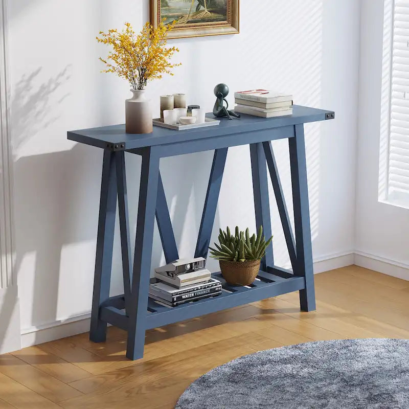 Console étroite avec étagère de rangement à lattes — Table d'entrée, de couloir et de canapé