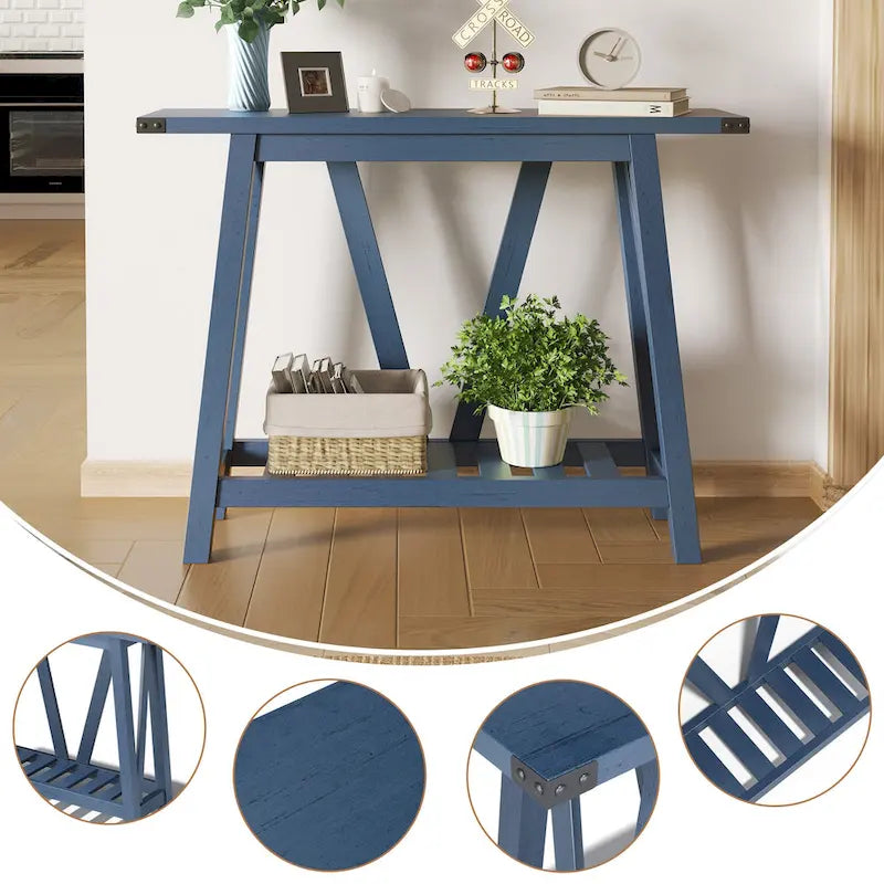 Console étroite avec étagère de rangement à lattes — Table d'entrée, de couloir et de canapé