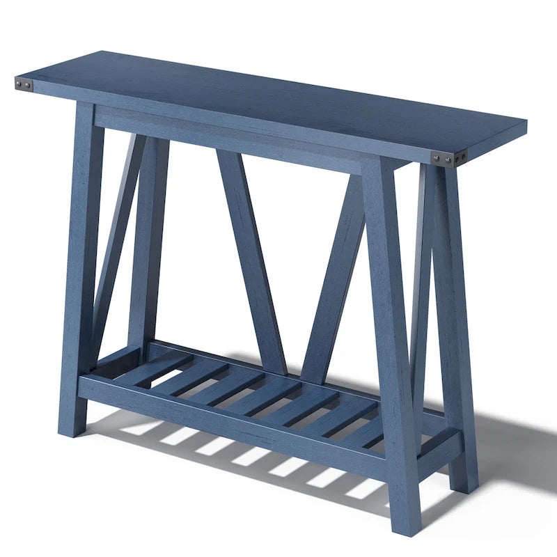 Console étroite avec étagère de rangement à lattes — Table d'entrée, de couloir et de canapé