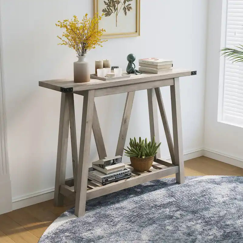 Console étroite avec étagère de rangement à lattes — Table d'entrée, de couloir et de canapé