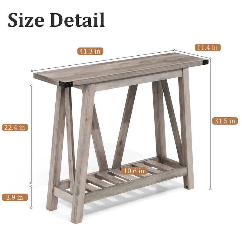 Console étroite avec étagère de rangement à lattes — Table d'entrée, de couloir et de canapé