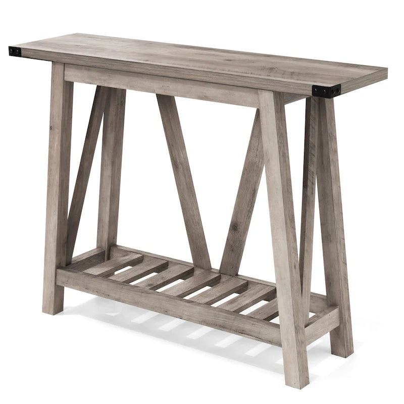 Console étroite avec étagère de rangement à lattes — Table d'entrée, de couloir et de canapé