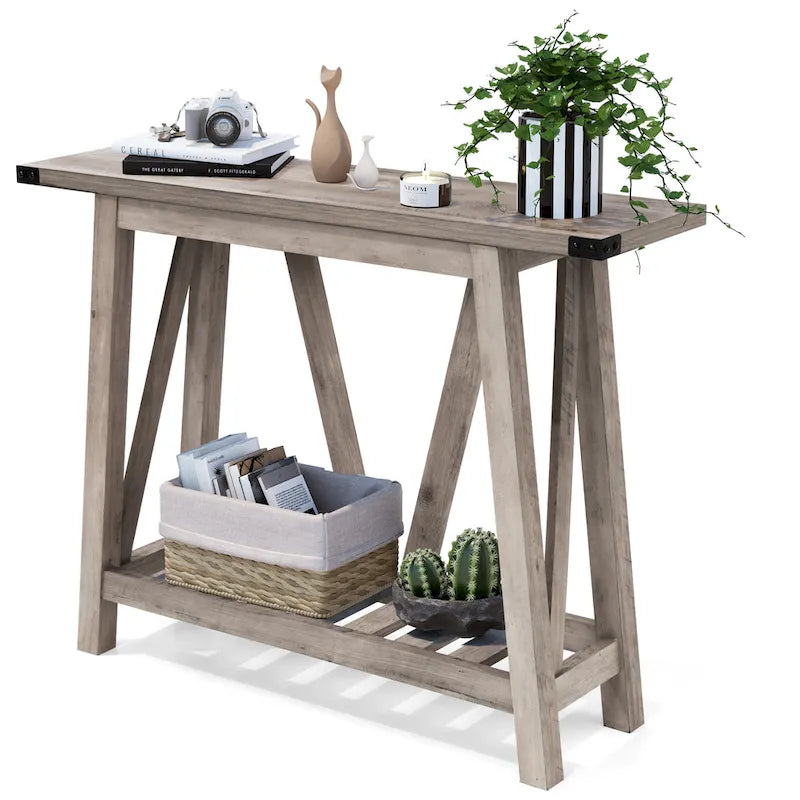 Console étroite avec étagère de rangement à lattes — Table d'entrée, de couloir et de canapé