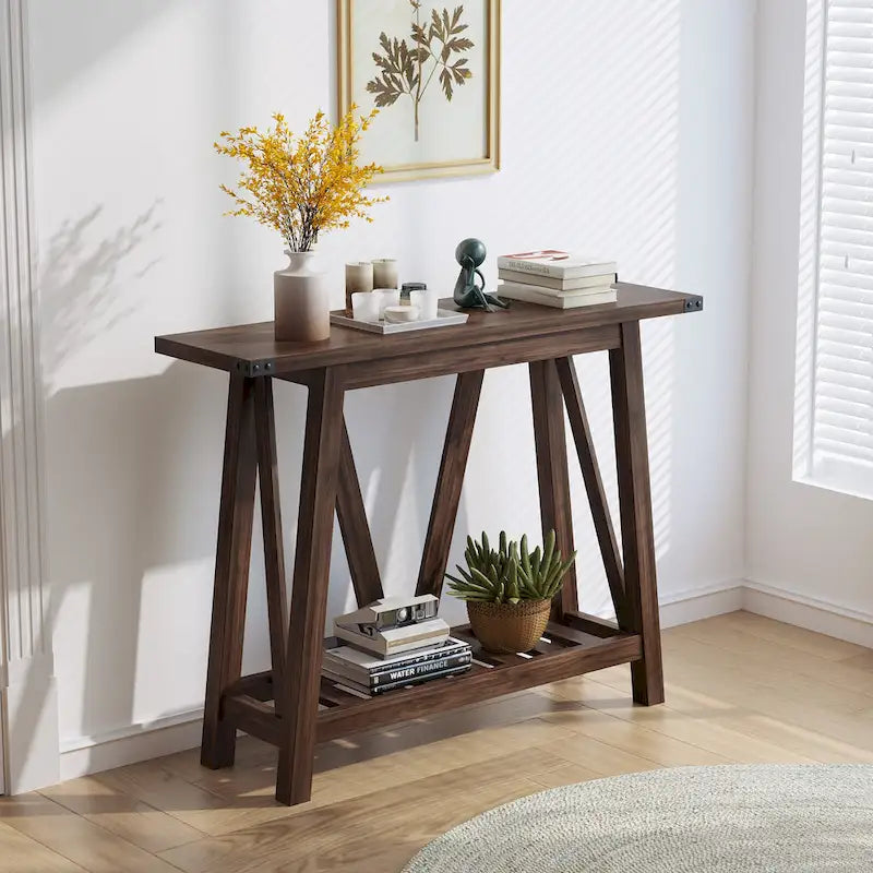 Console étroite avec étagère de rangement à lattes — Table d'entrée, de couloir et de canapé