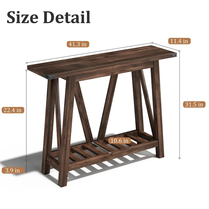 Console étroite avec étagère de rangement à lattes — Table d'entrée, de couloir et de canapé