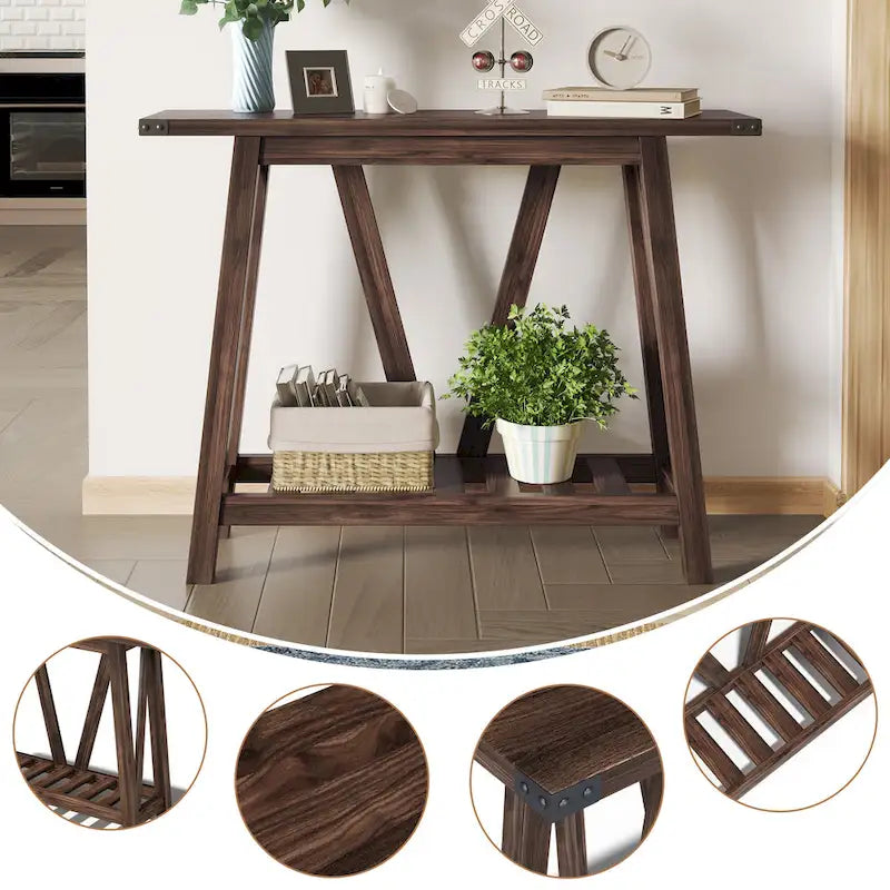 Console étroite avec étagère de rangement à lattes — Table d'entrée, de couloir et de canapé