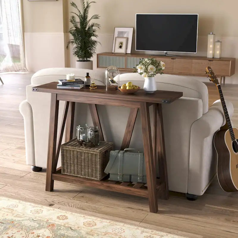 Console étroite avec étagère de rangement à lattes — Table d'entrée, de couloir et de canapé