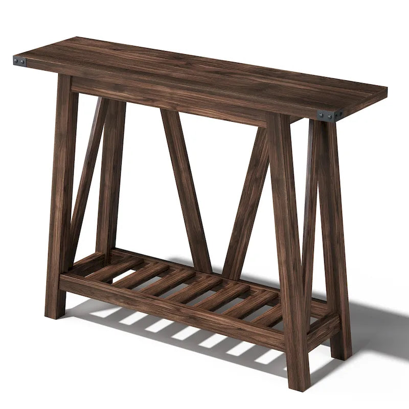 Console étroite avec étagère de rangement à lattes — Table d'entrée, de couloir et de canapé