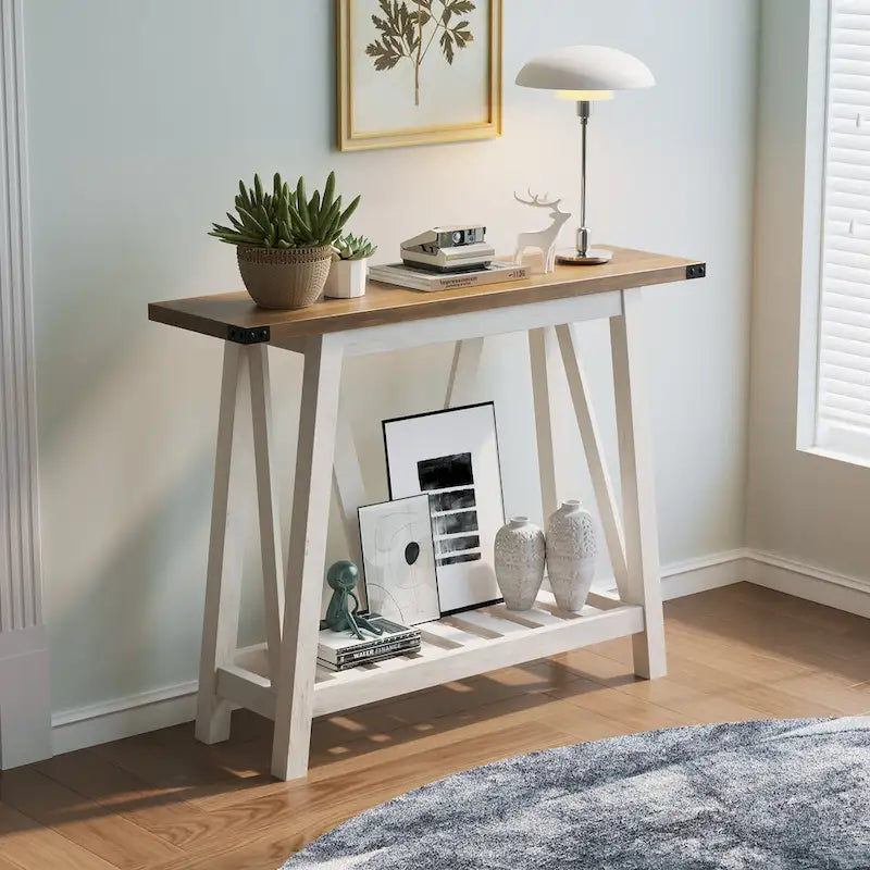 Console étroite avec étagère de rangement à lattes — Table d'entrée, de couloir et de canapé