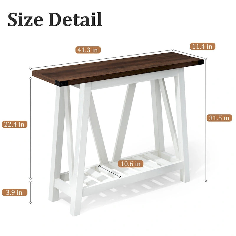Console étroite avec étagère de rangement à lattes — Table d'entrée, de couloir et de canapé