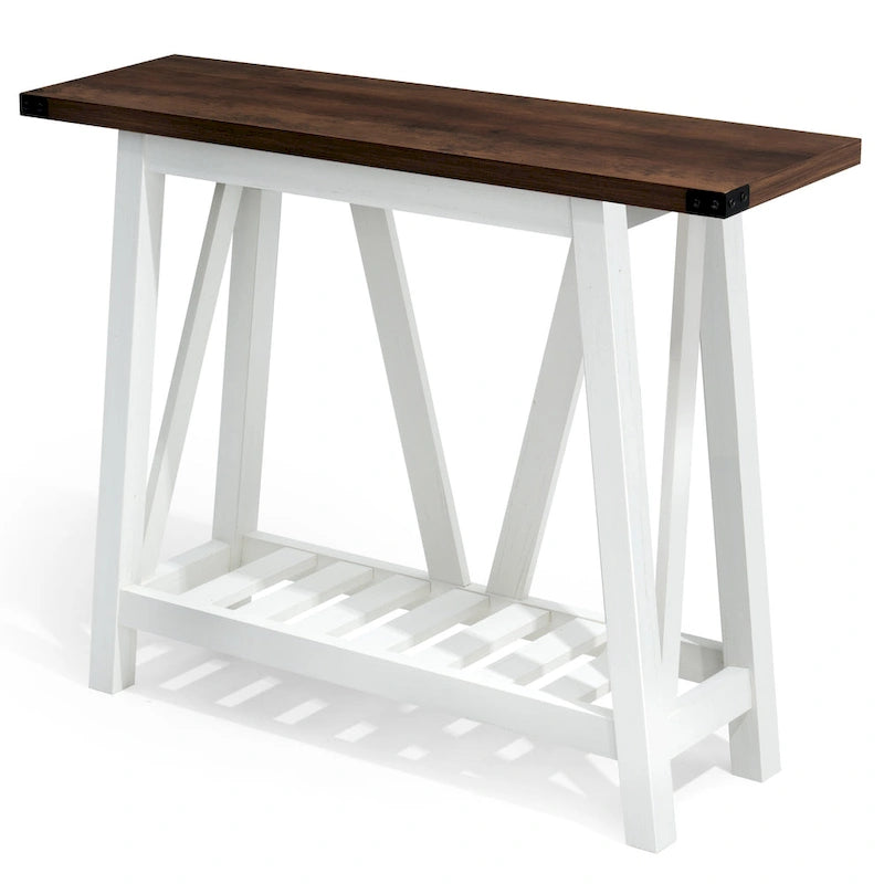 Console étroite avec étagère de rangement à lattes — Table d'entrée, de couloir et de canapé