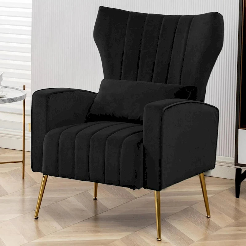Fauteuil d'appoint dossier haut en velours avec coussin lombaire amovible