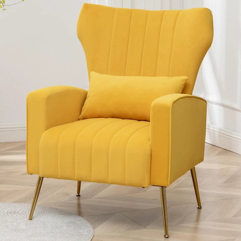 Fauteuil d'appoint dossier haut en velours avec coussin lombaire amovible