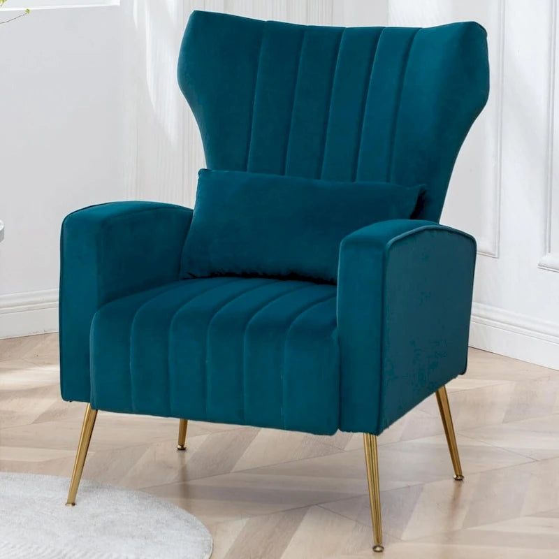 Fauteuil d'appoint dossier haut en velours avec coussin lombaire amovible