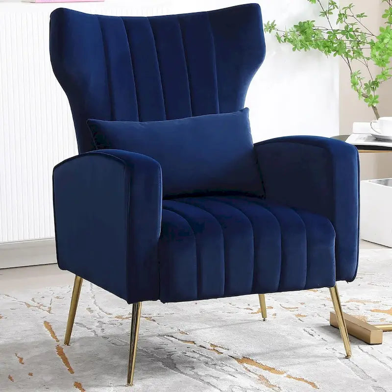 Fauteuil d'appoint dossier haut en velours avec coussin lombaire amovible