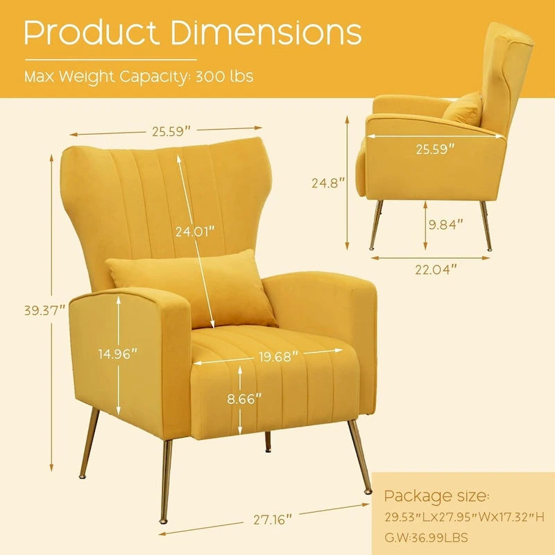 Fauteuil d'appoint dossier haut en velours avec coussin lombaire amovible