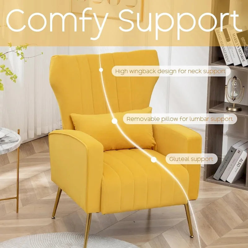 Fauteuil d'appoint dossier haut en velours avec coussin lombaire amovible