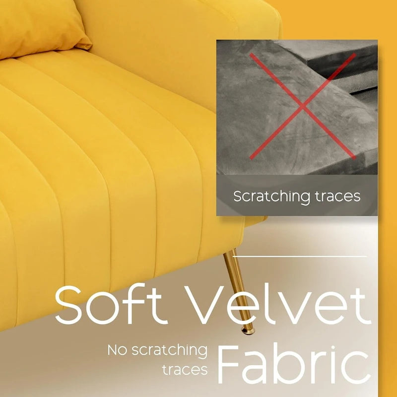 Fauteuil d'appoint dossier haut en velours avec coussin lombaire amovible