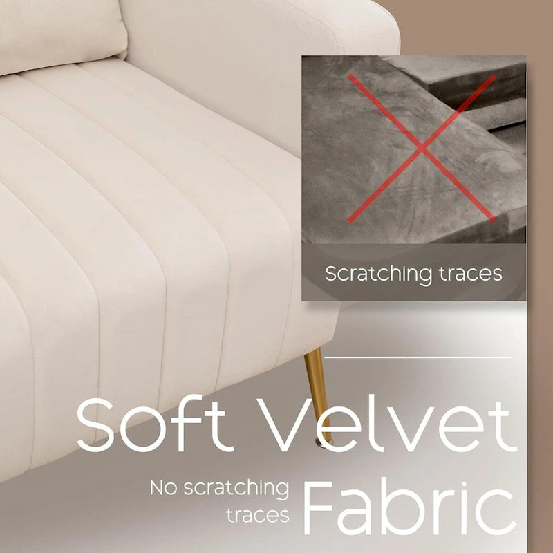 Fauteuil d'appoint dossier haut en velours avec coussin lombaire amovible