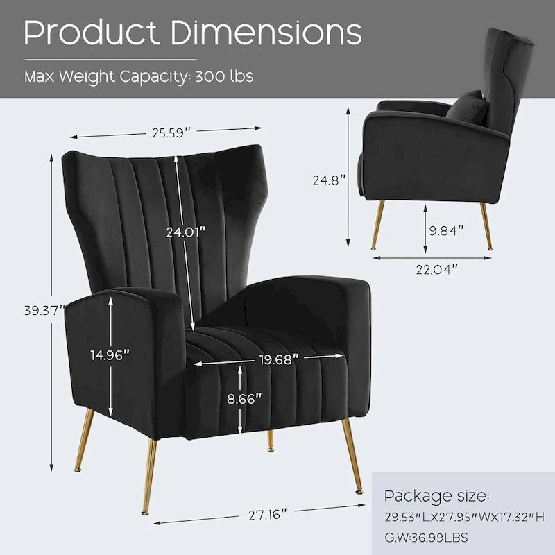 Fauteuil d'appoint dossier haut en velours avec coussin lombaire amovible