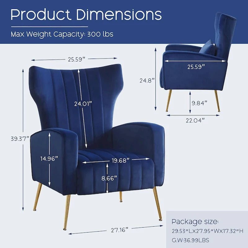 Fauteuil d'appoint dossier haut en velours avec coussin lombaire amovible