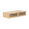 Console murale flottante avec tiroirs en rotin — Bois massif, fixation en Z, finition naturelle